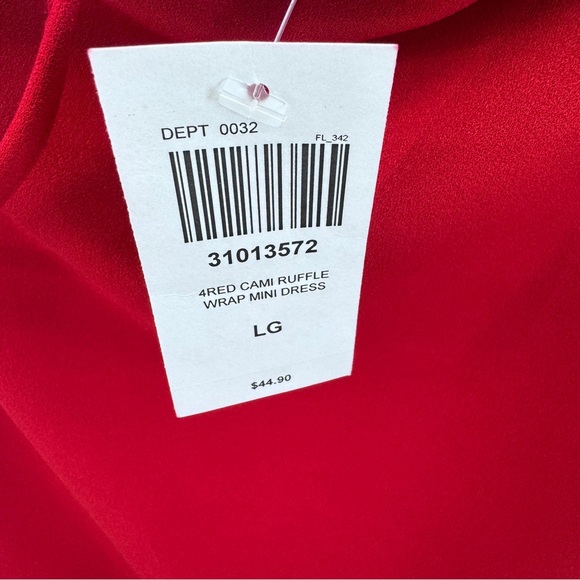 Almost Famous Red Dress Size Large Bodycon Asymmetrical Hem Ruffle NWT Valentine - Picture 15 of 16